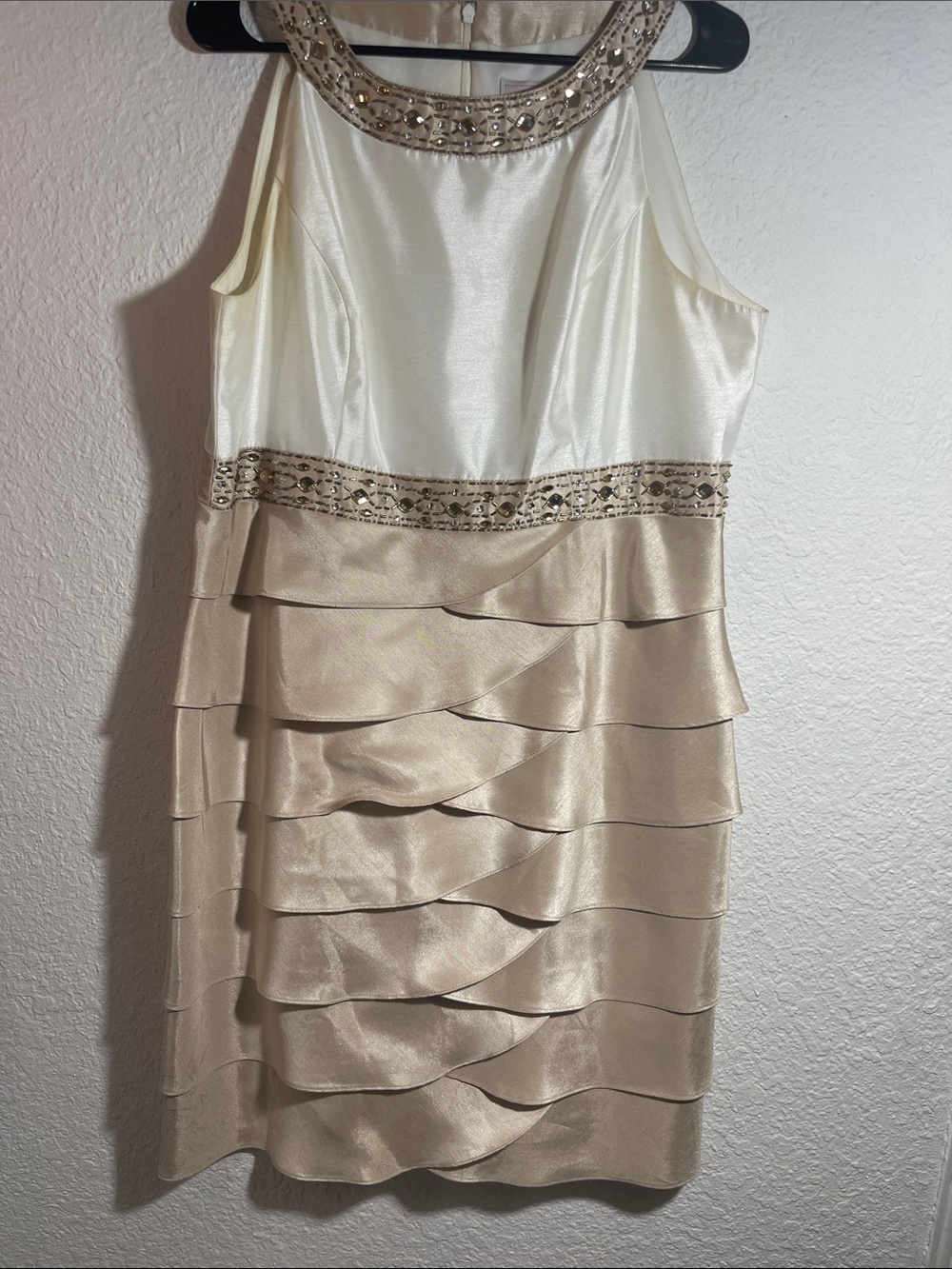Embellished Ivory and Champagne Layered Cocktail Dress